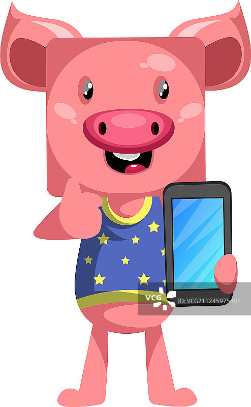 白色背景上手持手机的小猪图片素材