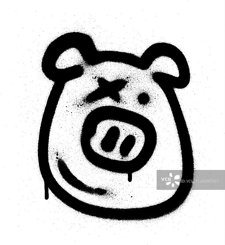 白色背景黑色喷绘涂鸦小猪表情符号图片素材