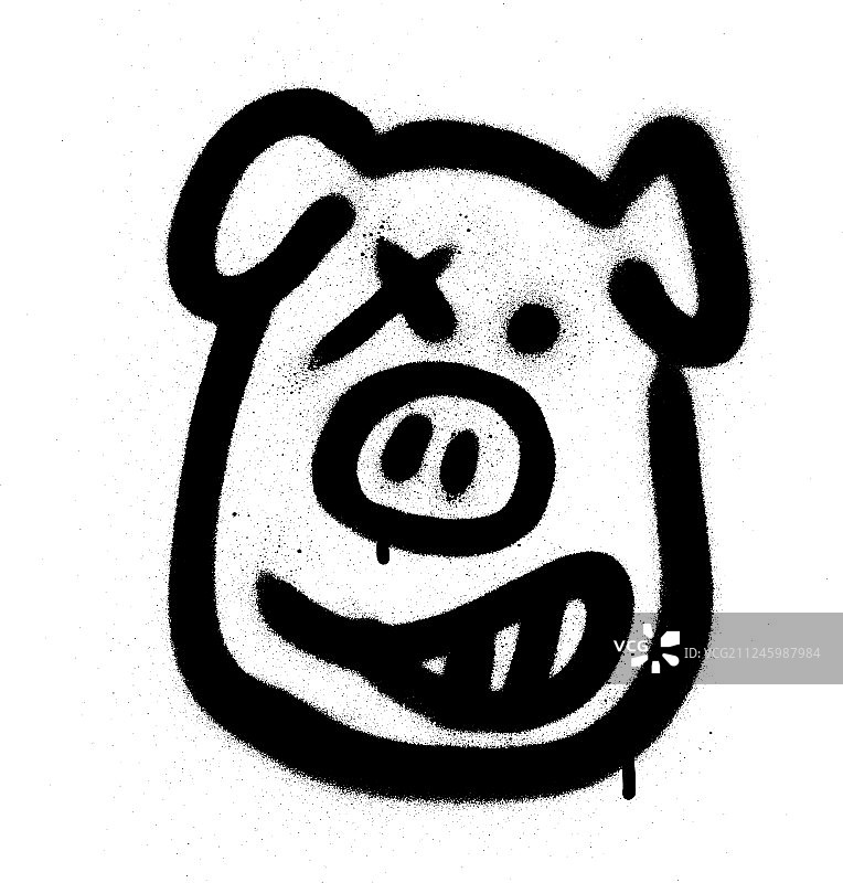 白色背景黑色喷绘涂鸦小猪表情符号图片素材