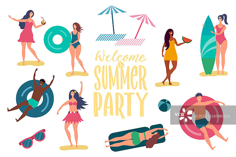 夏季海滩派对人物图片素材