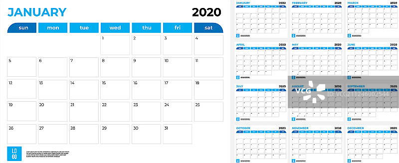 2020年日历 - 模板模型图片素材