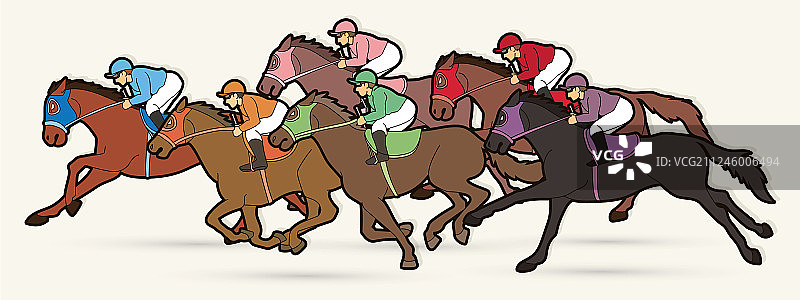 骑马参加体育比赛的骑师群组图片素材