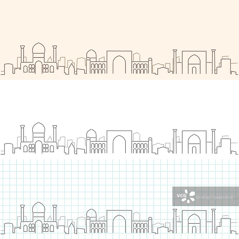 手绘撒马尔罕天际线图片素材