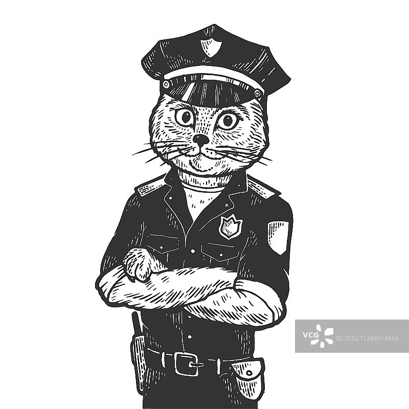 猫警察素描雕刻图片素材