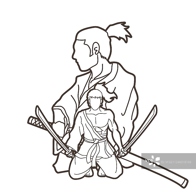 武士持剑战斗卡通图片素材