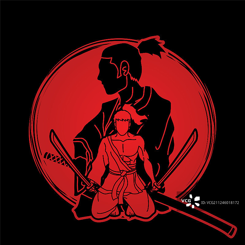 武士持剑战斗卡通图片素材