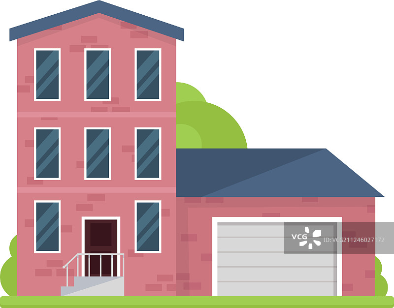 可爱三层红砖房带车库图片素材