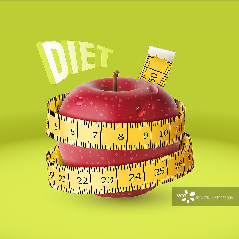 带黄色卷尺的红色新鲜苹果图片素材