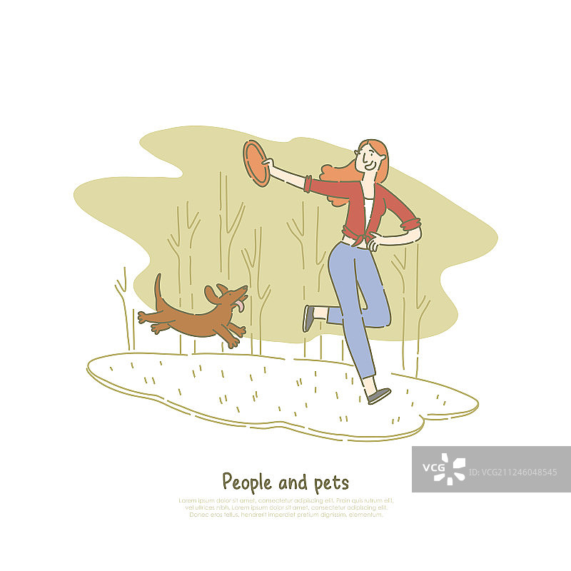 和腊肠犬玩耍的女人图片素材