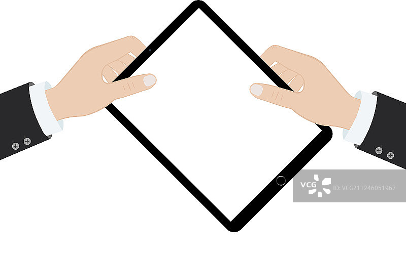 商人双手拿着空白平板电脑图片素材