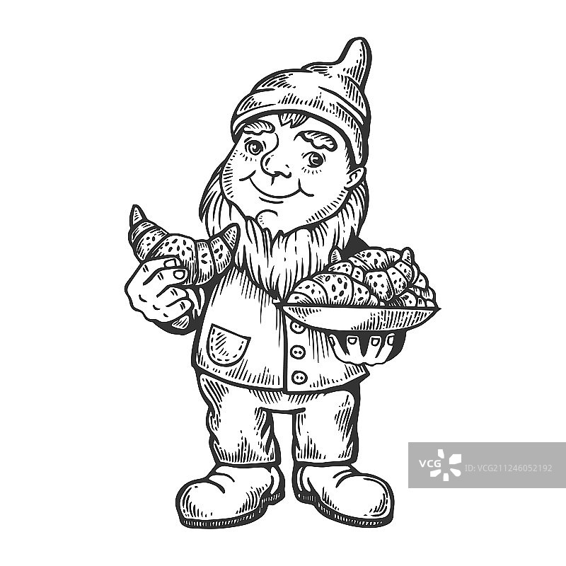 拿着牛角面包的小矮人雕刻图片素材