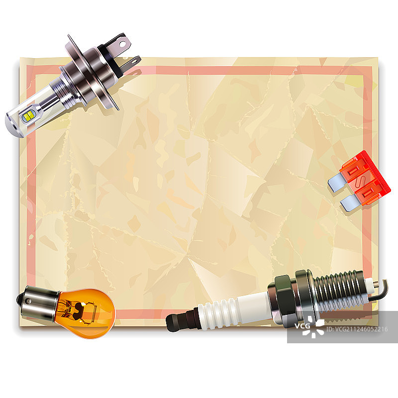 带有汽车零件的纸质相框图片素材