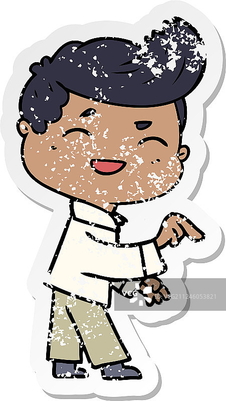 卡通男子大笑的破旧贴纸图片素材