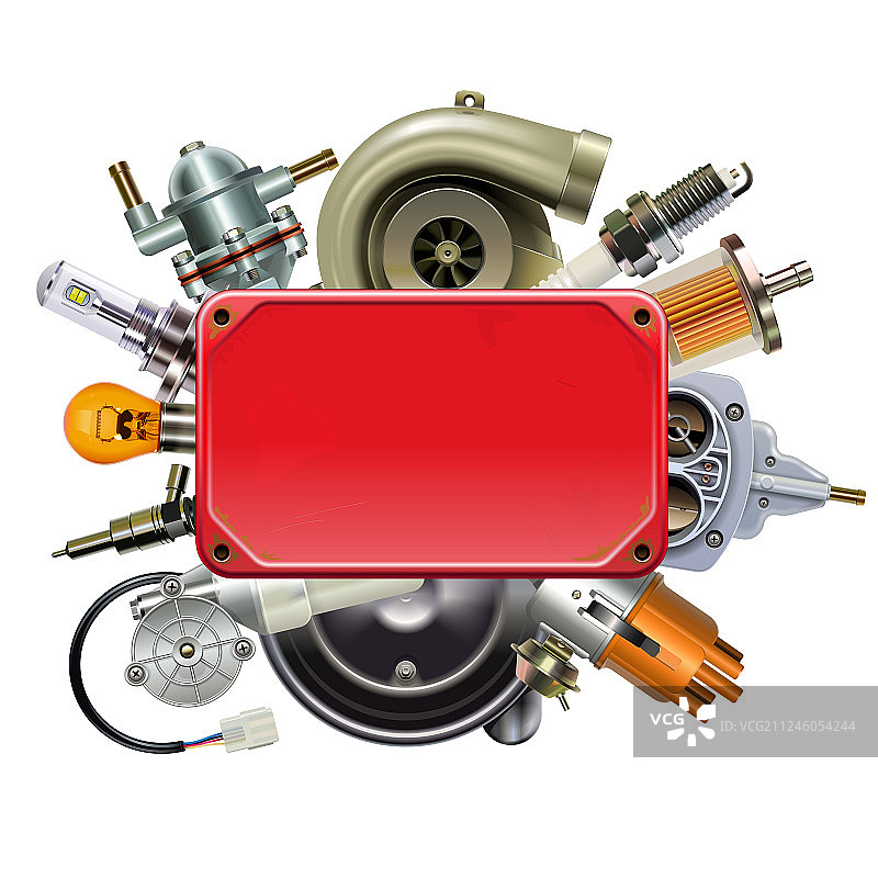 带汽车备件的红色框架图片素材