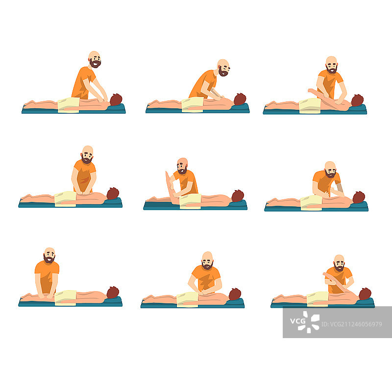 男按摩师为年轻男人进行背部按摩图片素材