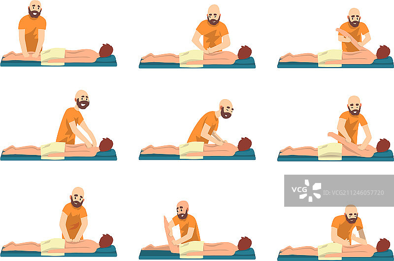 男按摩师为年轻男人进行背部按摩图片素材