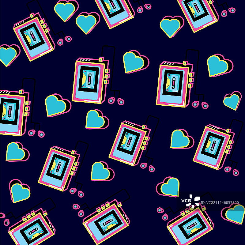 九十年代复古随身听耳机图案图片素材