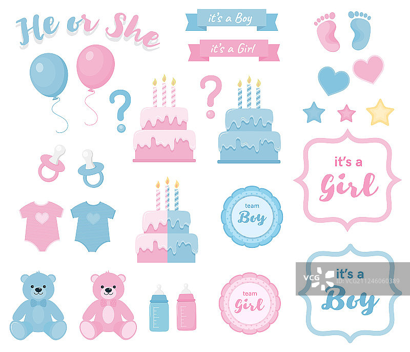 性别揭晓剪贴画，带banner和蓝色边框图片素材