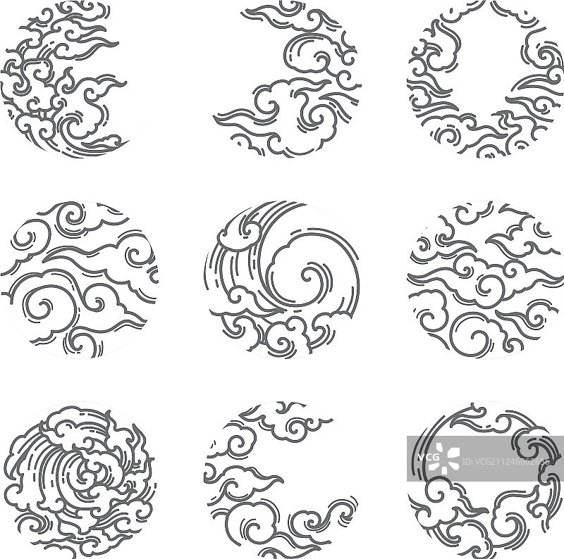 传统亚洲祥云圆形图案合集图片素材