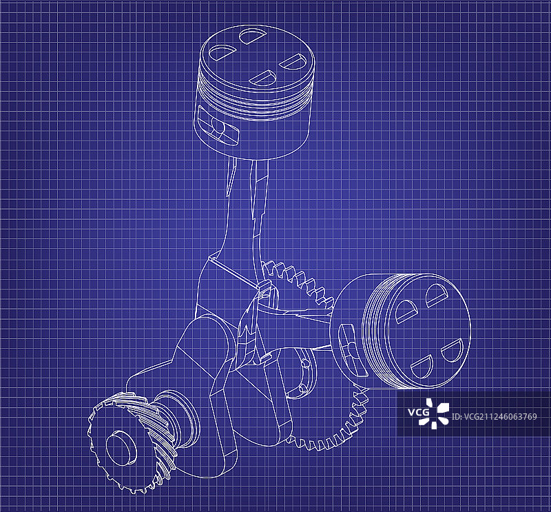 蓝色背景上的曲轴和两个活塞图片素材