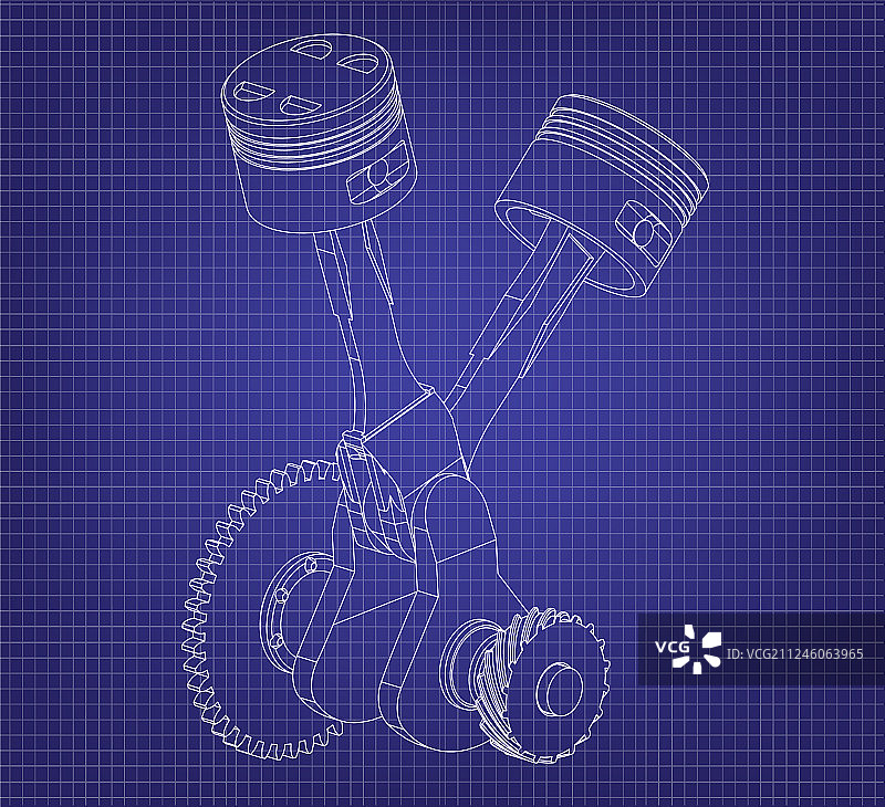 蓝色背景上的曲轴和两个活塞图片素材