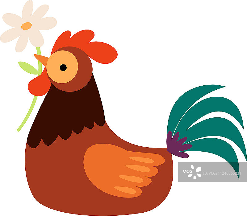 嘴里叼着花的彩色公鸡图片素材