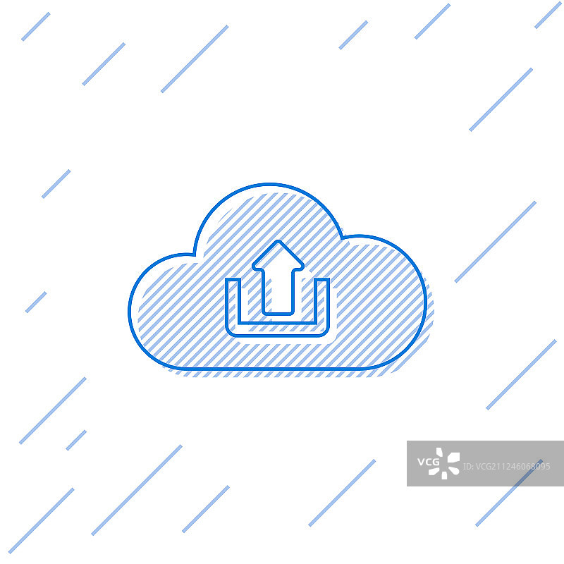 白色背景上的蓝色云朵上传线性图标图片素材
