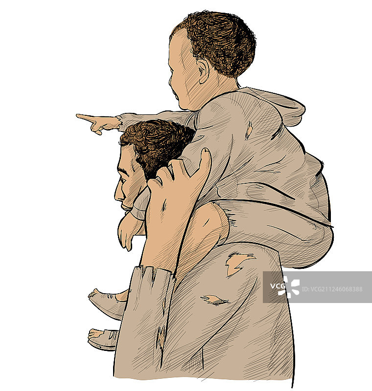 父亲和儿子指着未来图片素材