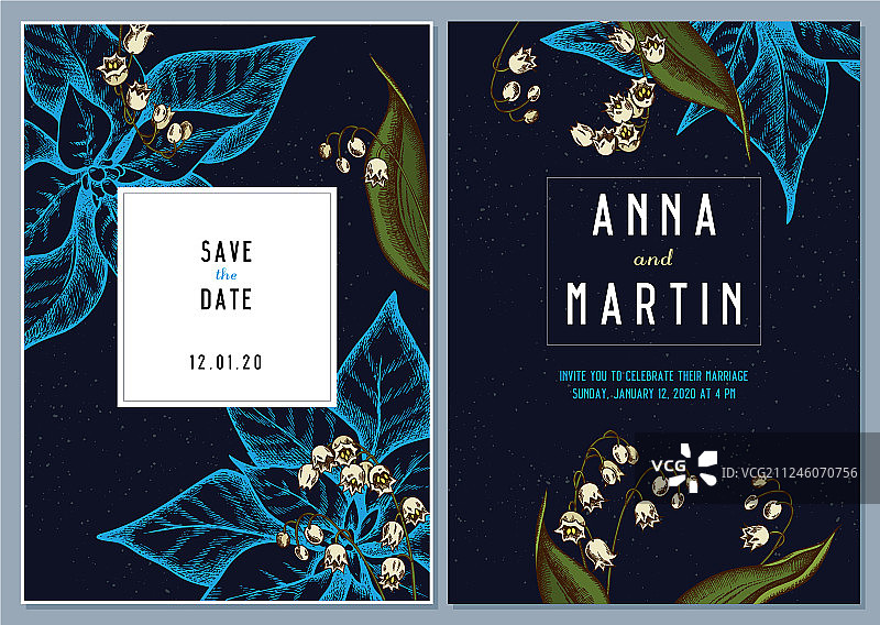 彩色百合深色婚礼邀请卡图片素材