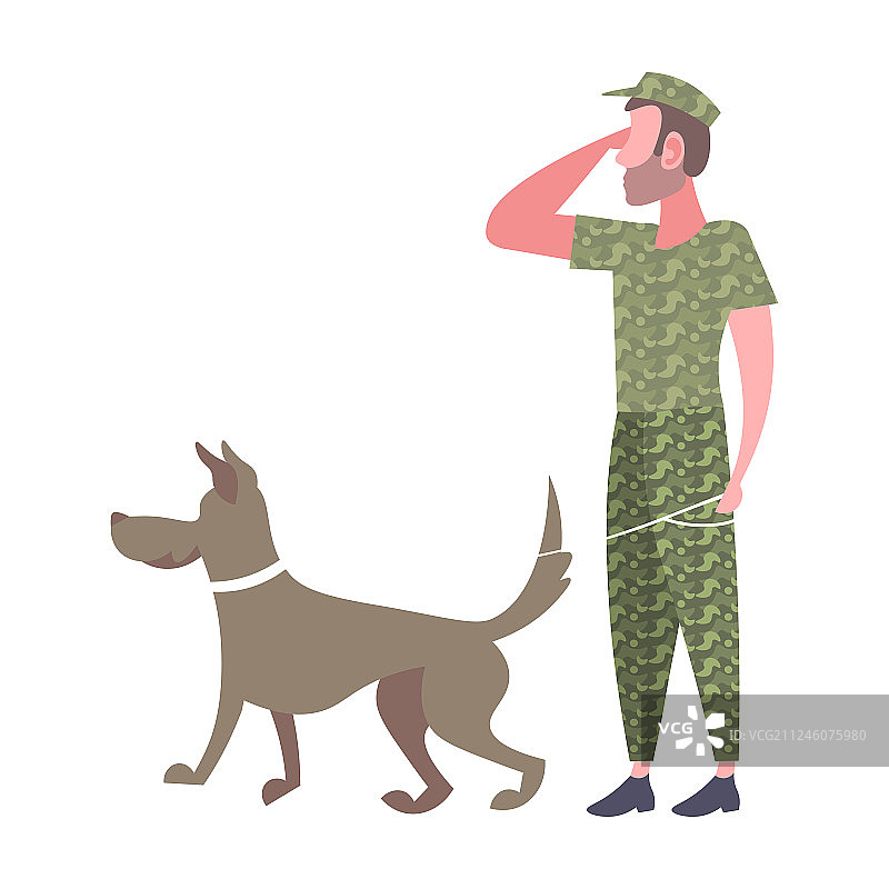 军人在军中与狗站立图片素材