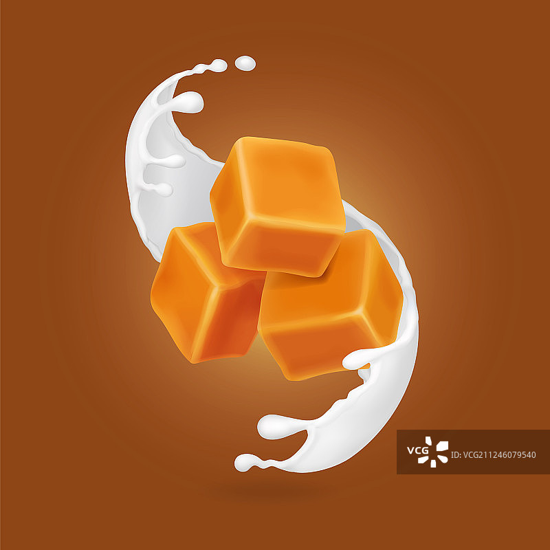 牛奶飞溅与焦糖块真实效果图片素材
