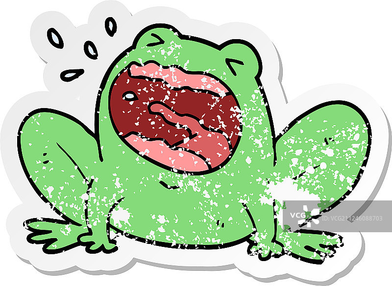 呼喊的卡通青蛙复古贴纸图片素材