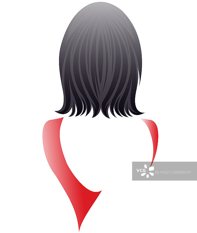 女士短发造型，红色连衣裙背面图片素材