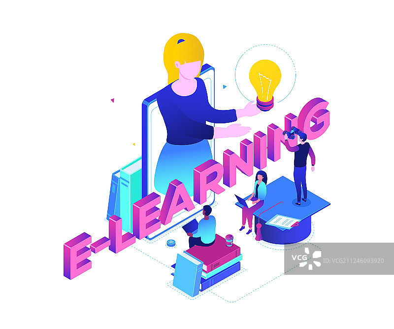 现代彩色2.5D在线学习概念图片素材