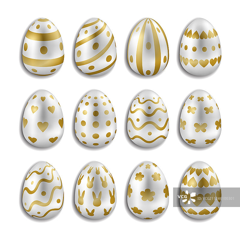 带有金色装饰的复活节白色彩蛋套装图片素材