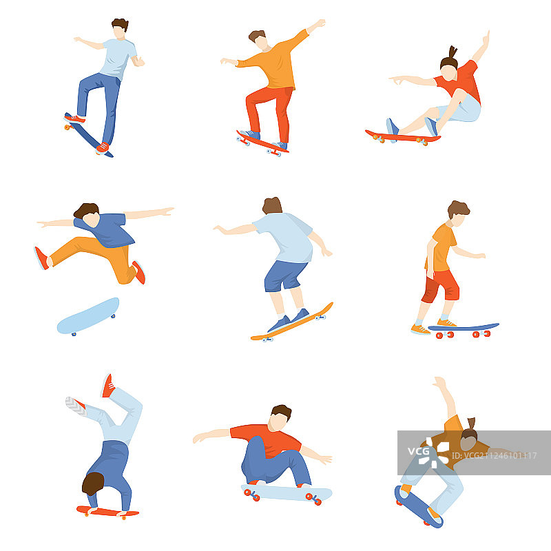 滑板运动员表演各种技巧合集图片素材