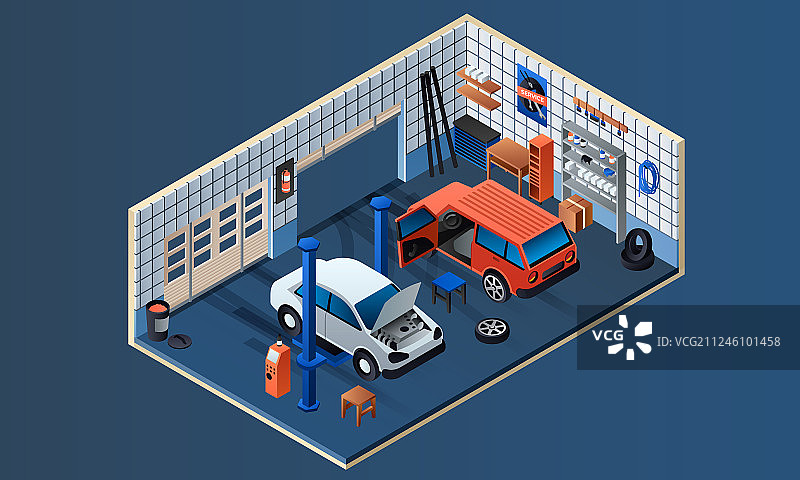 汽车维修店内部banner 2.5D图片素材