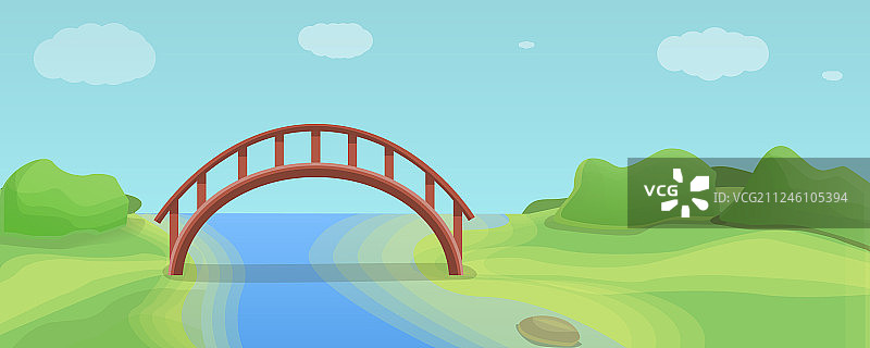 卡通风格的木制河桥概念banner图片素材