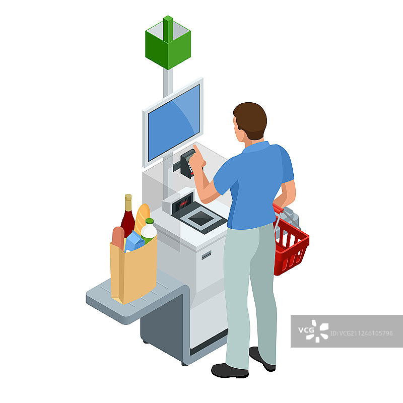 2.5D自助收银台或终端青年图片素材