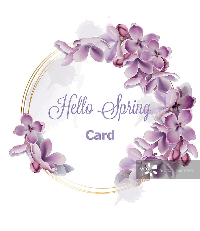紫色丁香花环水彩卡片图片素材