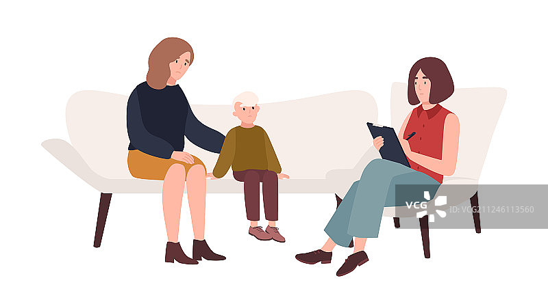 母子与女性之间的对话图片素材