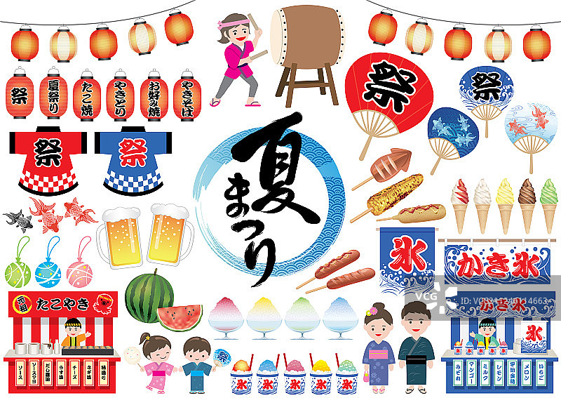 日式夏日祭图形元素合集图片素材