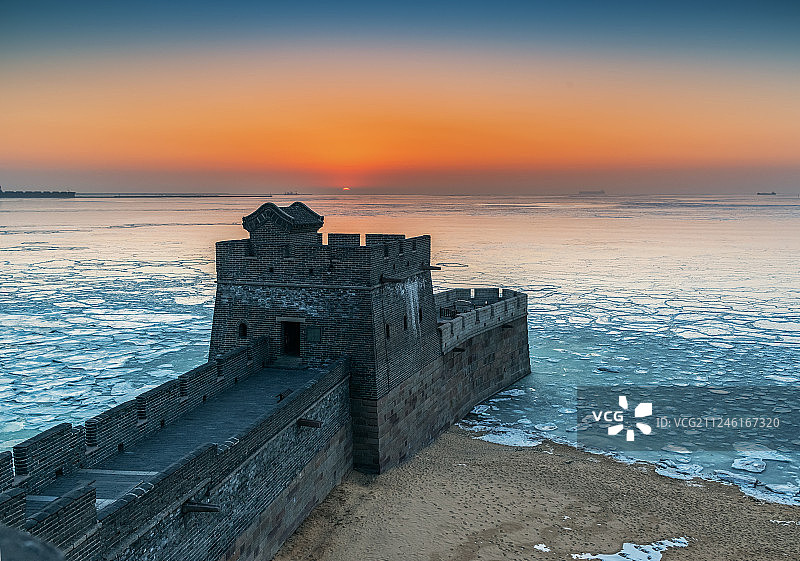河北秦皇岛老龙头日出图片素材