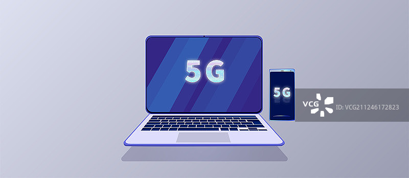 5G网络的电脑手机数码产品，互联网连接技术信息时代插画背景图片素材
