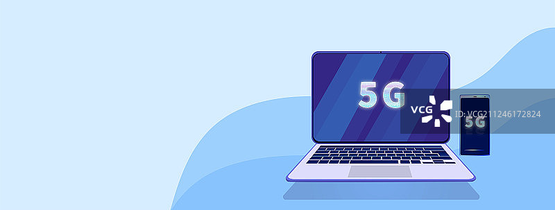 5G网络的电脑手机数码产品，互联网连接技术信息时代插画背景图片素材