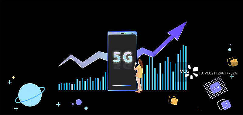 5G网络的手机数码产品，互联网连接技术信息时代插画背景海报图片素材