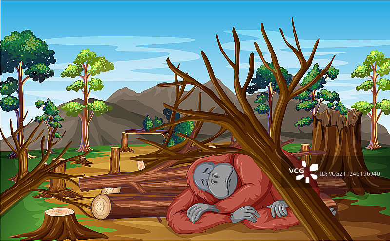 黑猩猩与污染控制场景图片素材