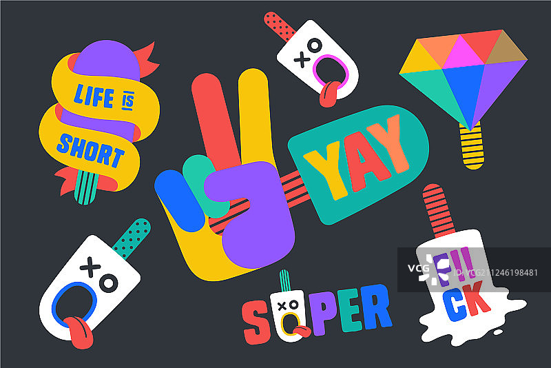 有趣的彩色冰淇淋贴纸图片素材