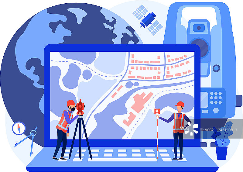 使用笔记本电脑的土地测量工程师概念图片素材