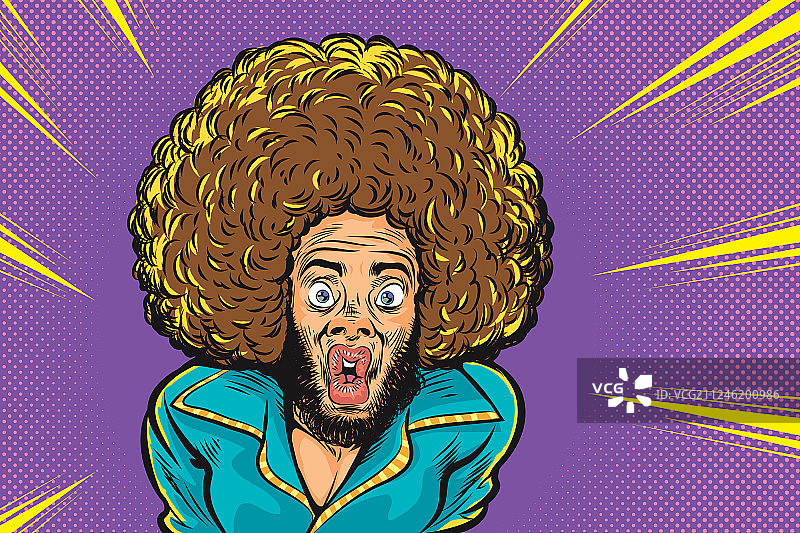 吃惊的爆炸头男士图片素材